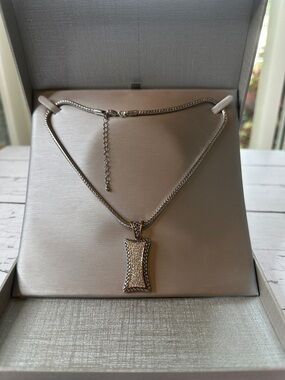 Zales Silver Pave Rectangle Pendant Necklace